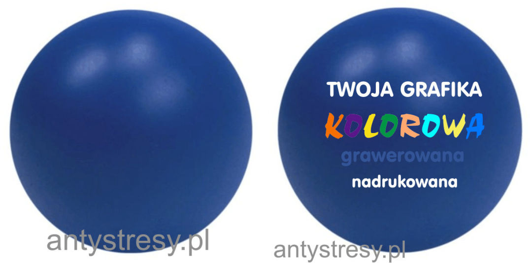 Ciemnoniebieska piłeczka antystresowa reklamowa z nadrukiem, z logo, 63 mm