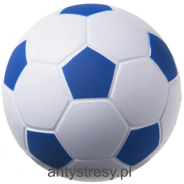 Niebieska futbolowa piłeczka antystresowa reklamowa. Średnica 63 mm