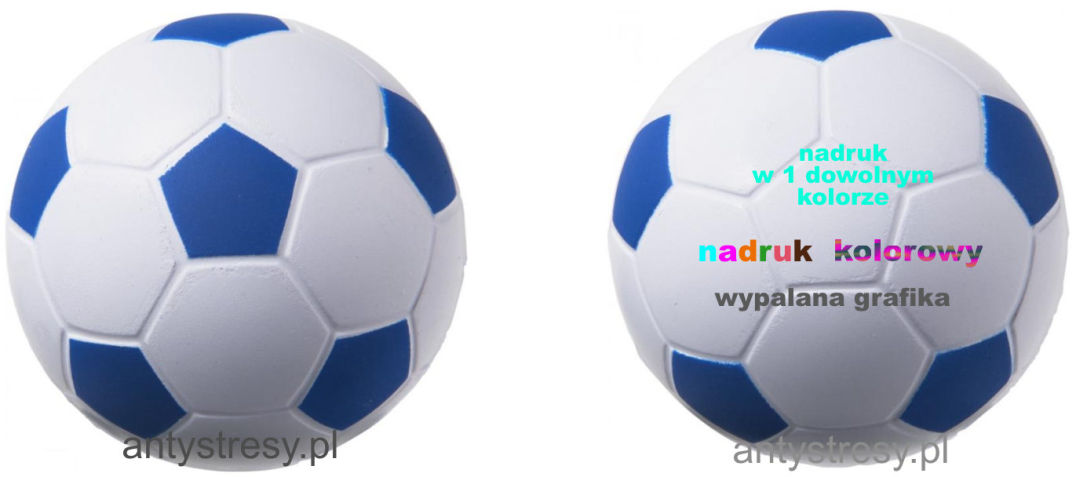 Niebieska futbolowa piłeczka antystresowa reklamowa z nadrukiem, z logo, 63 mm