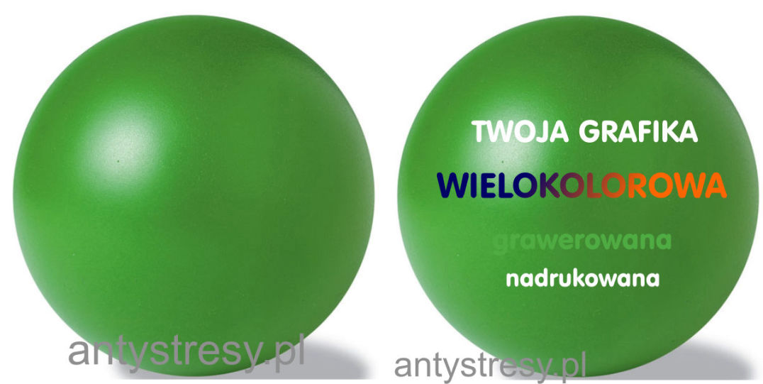 Zielona standardowa piłeczka antystresowa reklamowa z nadrukiem, z logo, 63 mm