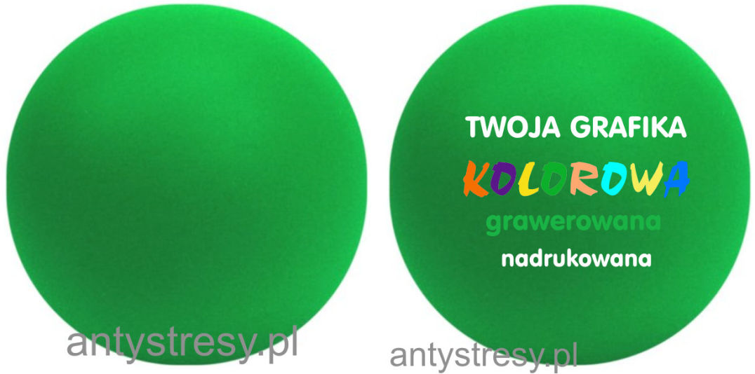 Zielona trawiasta piłeczka antystresowa reklamowa z nadrukiem, z logo, 63 mm
