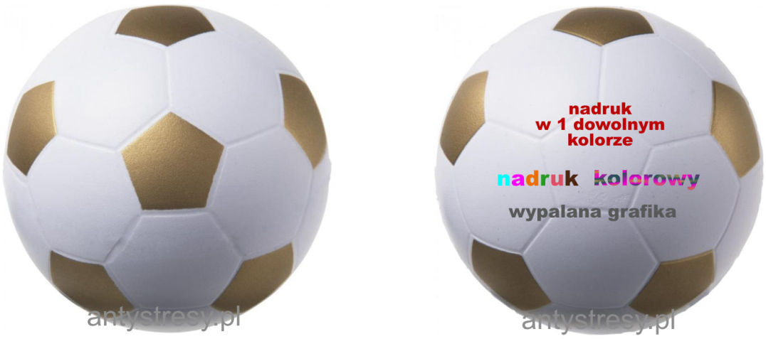 Złota futbolowa piłeczka antystresowa reklamowa z nadrukiem, z logo.