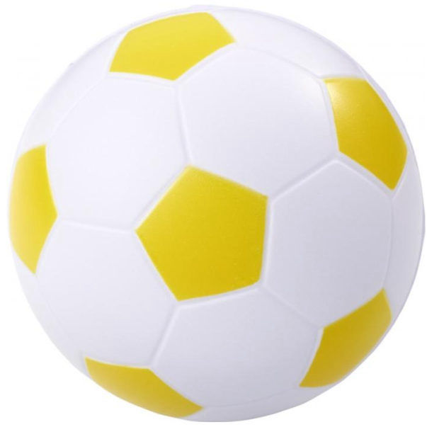 żółta futbolowa piłeczka antystresowa reklamowa. Średnica 63 mm